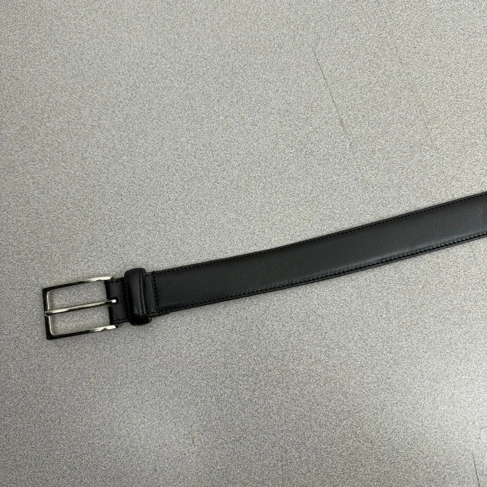 Cole Haan Belt Mens 36 Black Leather Dress Classic Silver Buckle 1 Inch Wide